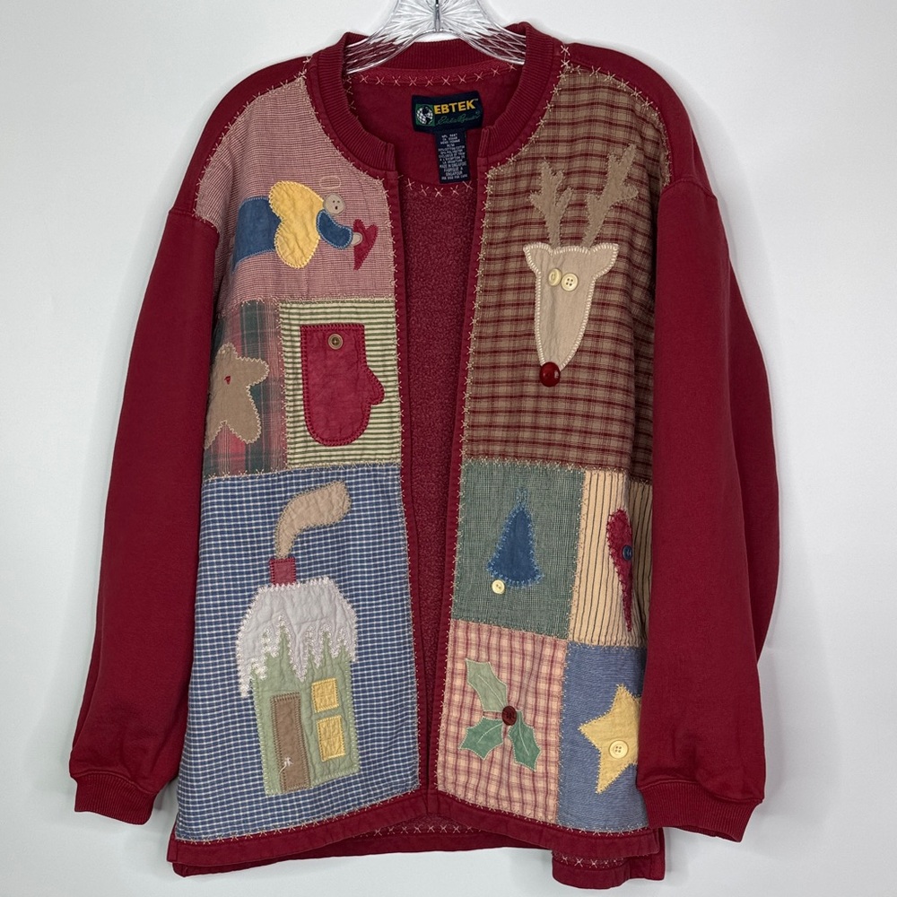 Vintage EBTEK Eddie Bauer Christmas Embroidered Cardigan Sweatshirt